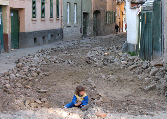 Sibiu – ville basse – rue en réfection.